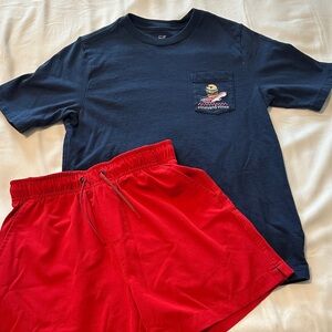Vineyard Vines Navy Pocket Tee with Red Shorts Set